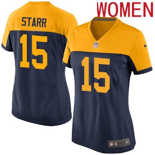 Women Green Bay Packers 15 Bart Starr Navy Blue Nike Alternate Game NFL Jersey